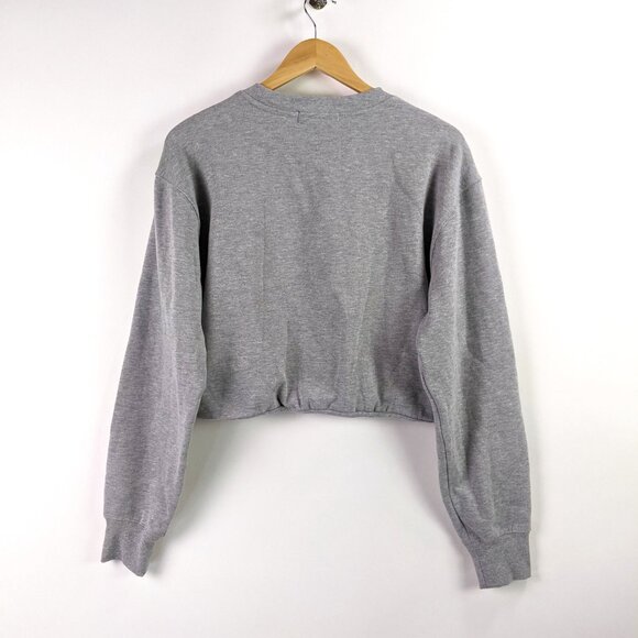 The Vinyl Icons Size L Womens Long Sleeve Gray Football Bubble Hem Crop Top - Picture 4 of 6